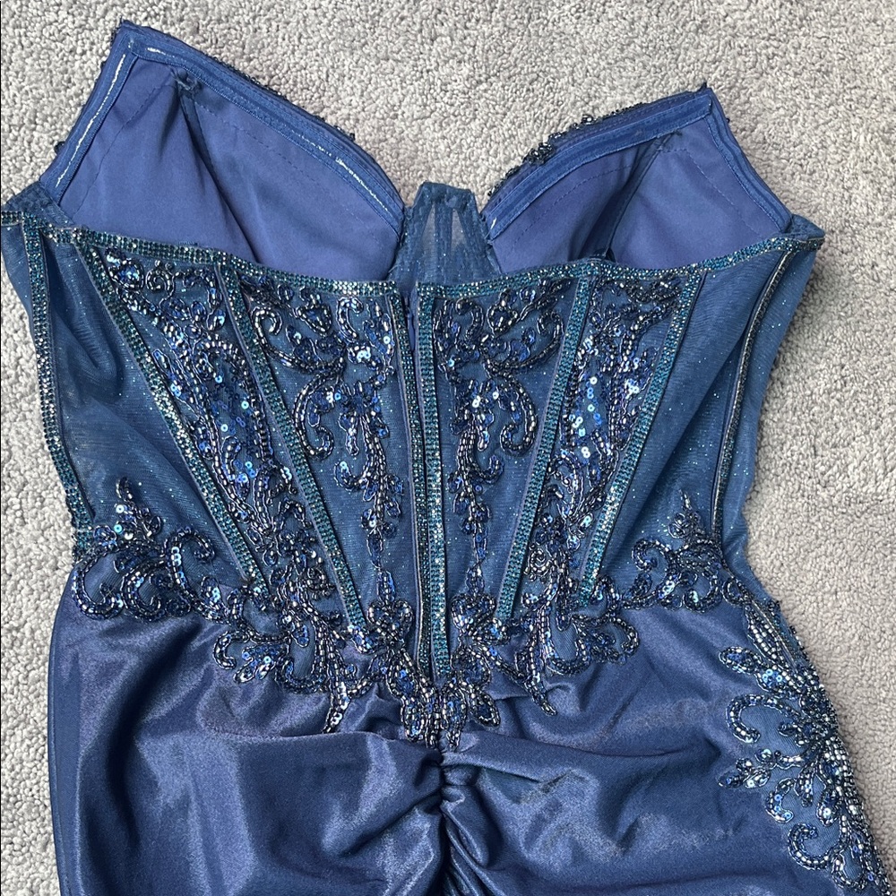 Ladivine Cinderella size 6 Navy strapless sequins mesh corset prom dress CM369 - Picture 10 of 15
